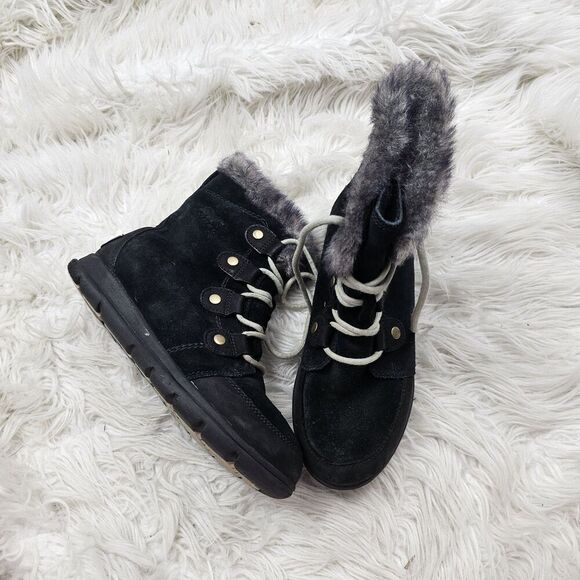 Sorel Explorer Joan Winter Boot Black Lightweight Waterproof Suede Womens Sz 8 - Picture 1 of 6